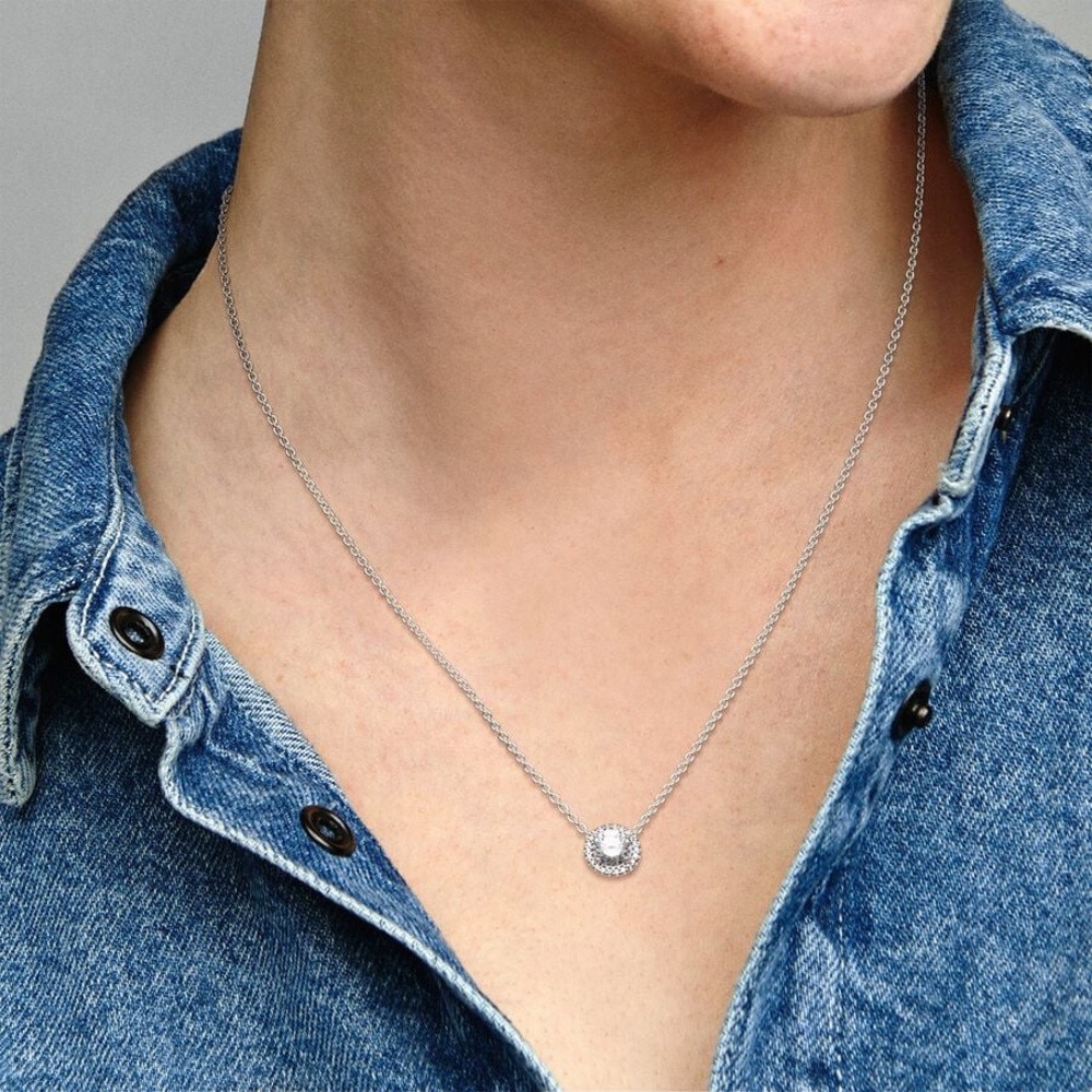 Pandora round sparkle halo necklace